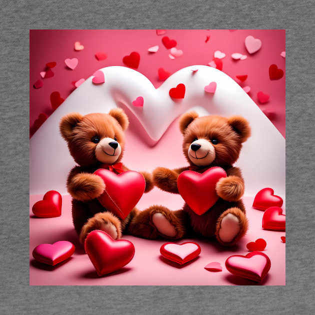 Teddy celebrating Valentines day, randome floating love hearts by Colin-Bentham